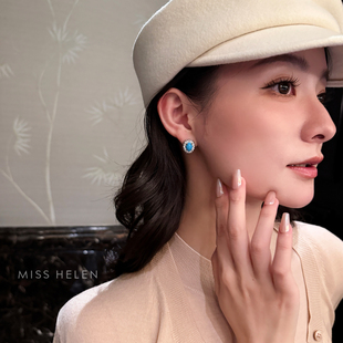 耳钉耳夹女气质通勤精致耳环冬生日礼物 老钱风蓝松 MISS HELEN