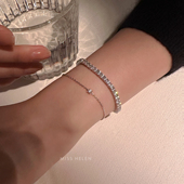 MISS HELEN10分极简S925银锆石手链女重工叠戴百搭简约网球手链