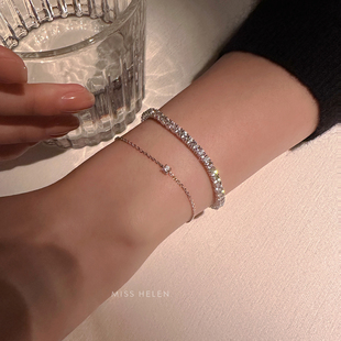MISS HELEN10分极简S925银锆石手链女重工叠戴百搭简约网球手链