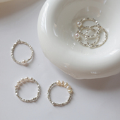 五福珍珠碎银子戒指素圈单颗5颗天然珍珠排戒流苏指环通勤叠戴女