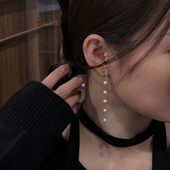 流苏满天星长款 耳环耳钉S925银仿珍珠精致耳夹女耳坠高级小众耳饰