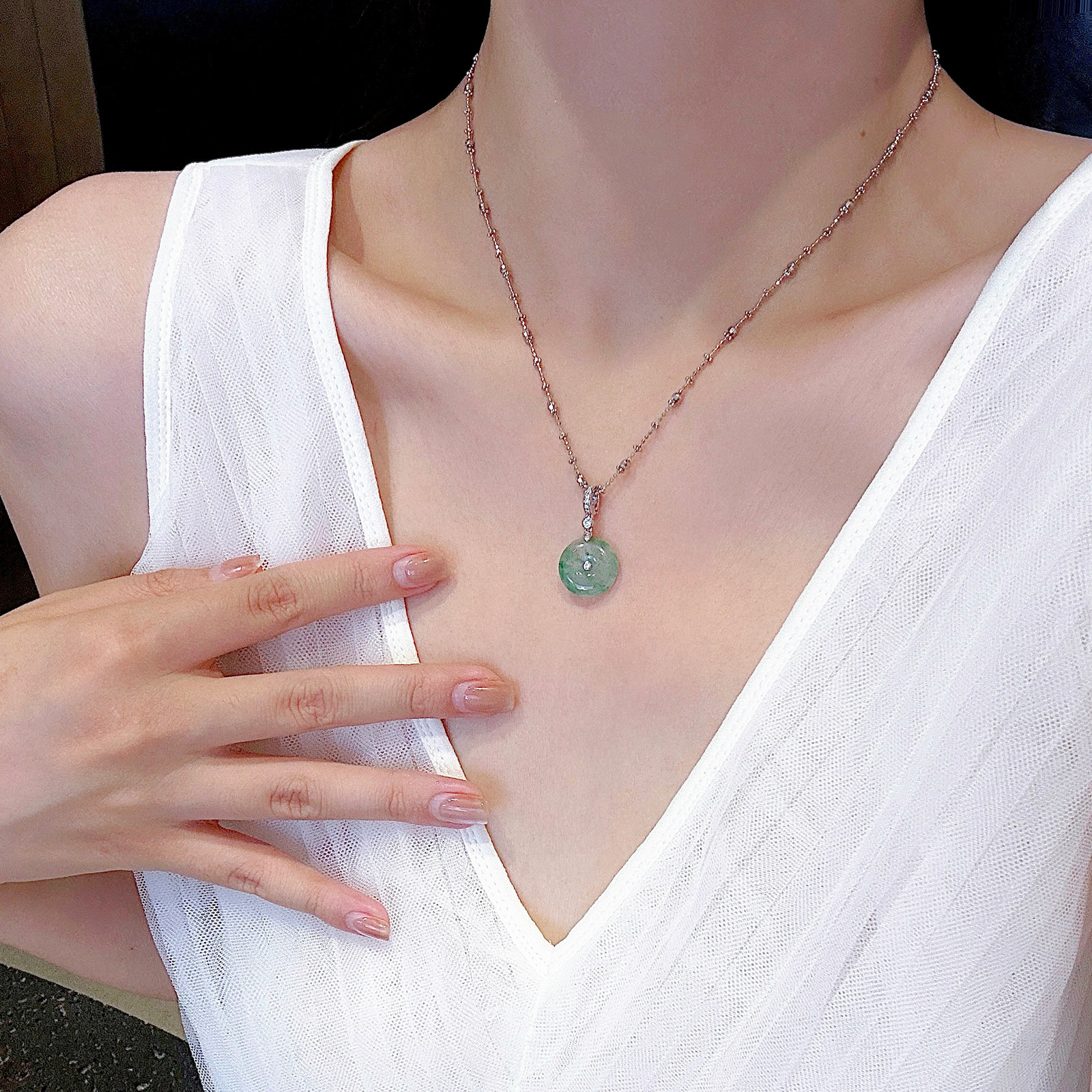 非洲翠平安扣项链女吊坠s925银