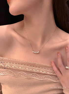 MISS HELEN「花簇皇冠」项链女天然珍珠微镶锆石S925银锁骨链气质