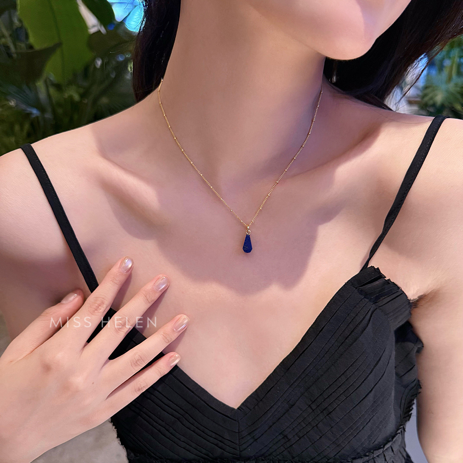 多棱青金石项链女气质通勤叠戴