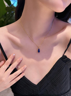 多棱青金石项链女气质通勤叠戴