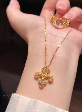 Miss Helen蕾丝鸢尾花」S925银项链女吊坠独特小众精致锁骨链气质