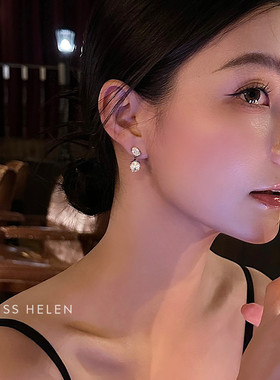 MISS HELEN悬浮双钻耳夹女耳钉合成锆石耳环气质通勤轻奢耳环耳饰