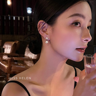 MISS HELEN悬浮双钻耳夹女耳钉合成锆石耳环气质通勤轻奢耳环耳饰