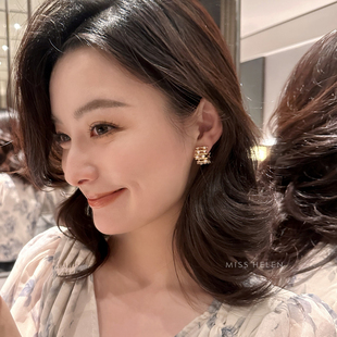 MISS 气质 HELEN锆石耳圈」耳夹女蚊香盘银针耳钉镂空珍珠耳饰法式