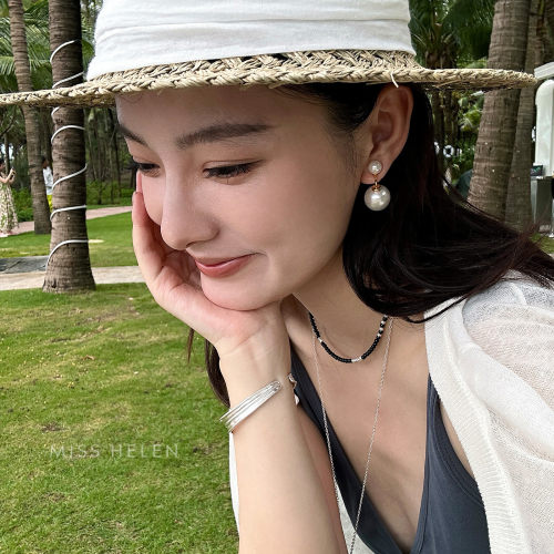 大小水晶珍珠银针耳钉女硅胶耳夹