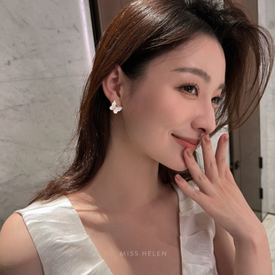 MISS HELEN流光蝴蝶」蚊香盘耳夹女天然贝母耳饰耳环小众原创耳钉