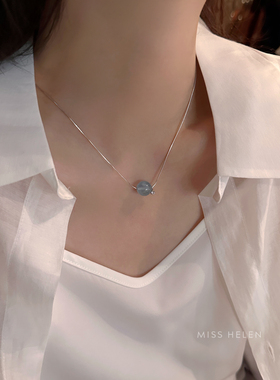 Miss Helen海蓝宝S925银项链女绿柱石蛇骨链通勤锁骨链水晶简约夏
