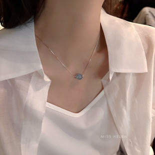 Miss Helen海蓝宝S925银项链女绿柱石蛇骨链通勤锁骨链水晶简约夏