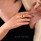 时尚 MISS HELEN草帽红玛瑙开口戒指食指女款 百搭高级感闺蜜礼物