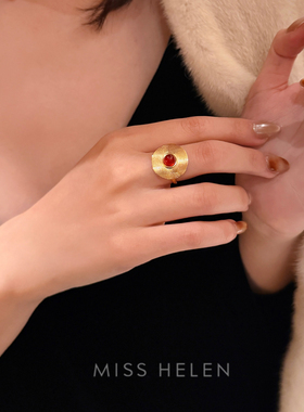 MISS HELEN草帽红玛瑙开口戒指食指女款时尚百搭高级感闺蜜礼物