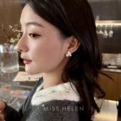MISS HELEN 浮光珍珠拉丝耳钉无耳洞耳夹几何极简蚊香盘轻奢高级