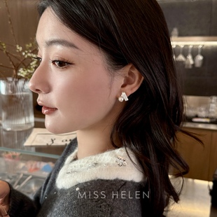 MISS 浮光珍珠拉丝耳钉无耳洞耳夹几何极简蚊香盘轻奢高级 HELEN