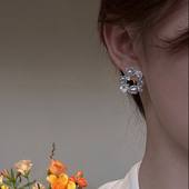 原创设计天然珍珠花海耳钉无耳洞耳夹耳环轻奢高级感小众耳饰女