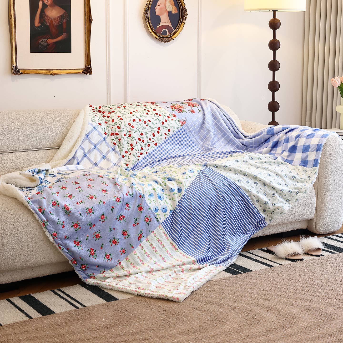 ins拼布风秋冬双层加厚沙发盖毯