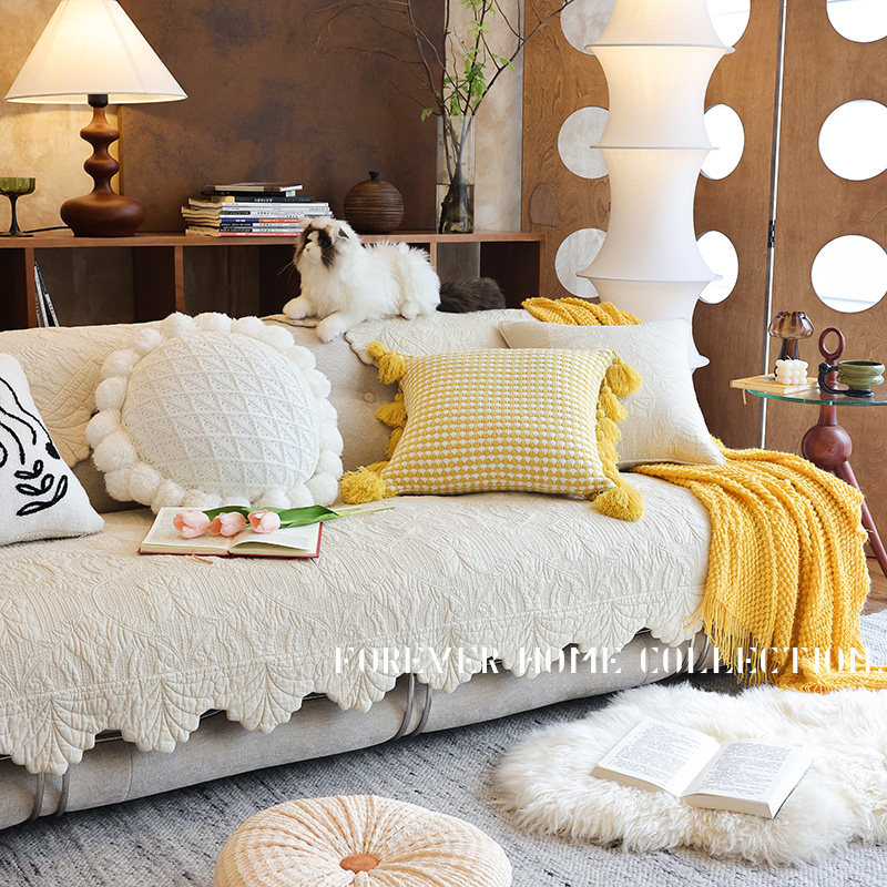 2025新款法式轻奢奶油白沙发垫四季纯棉防滑高端皮艺沙发坐垫罩巾
