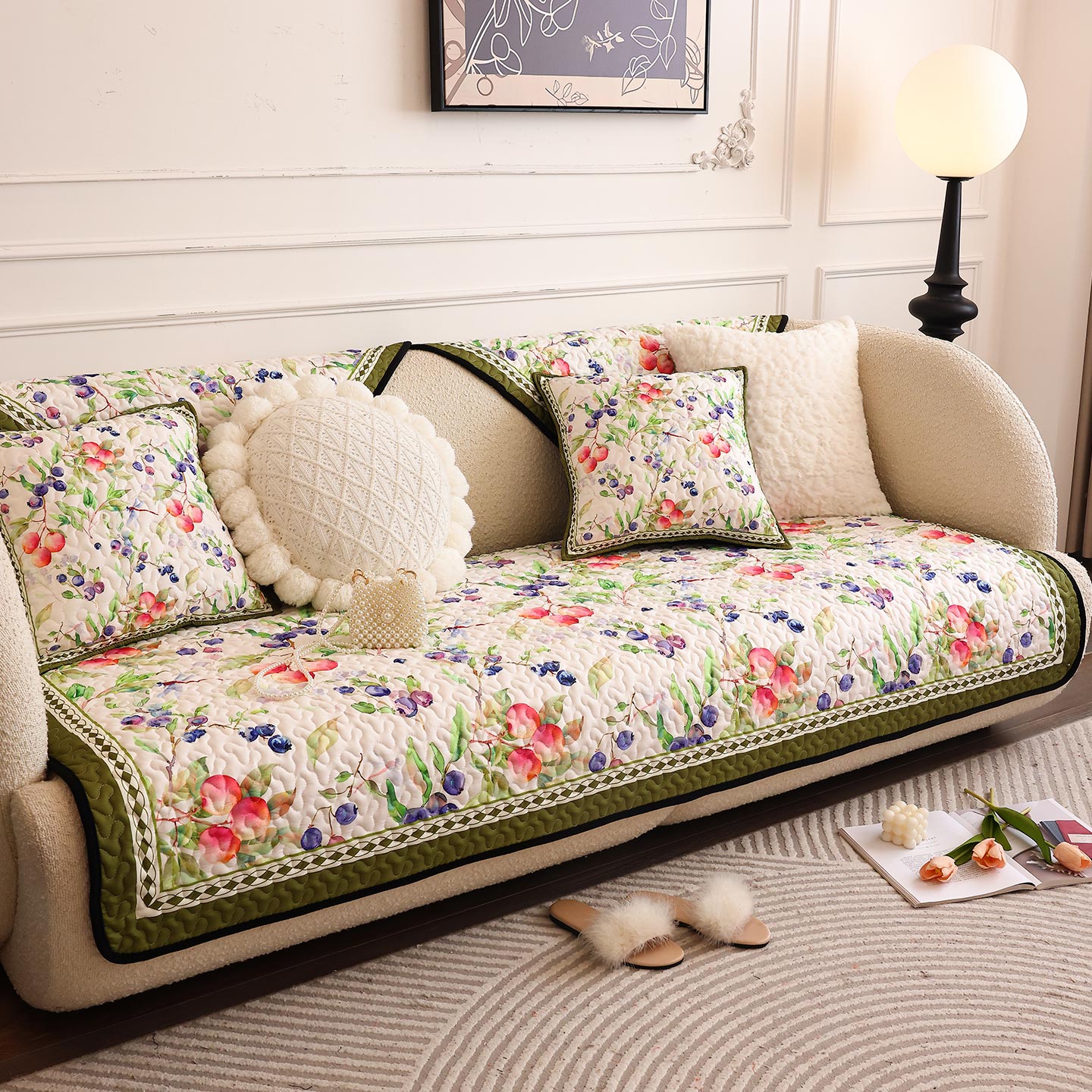 法式复古田园花卉沙发垫四季通用2025新款皮沙发固定防滑盖布坐垫
