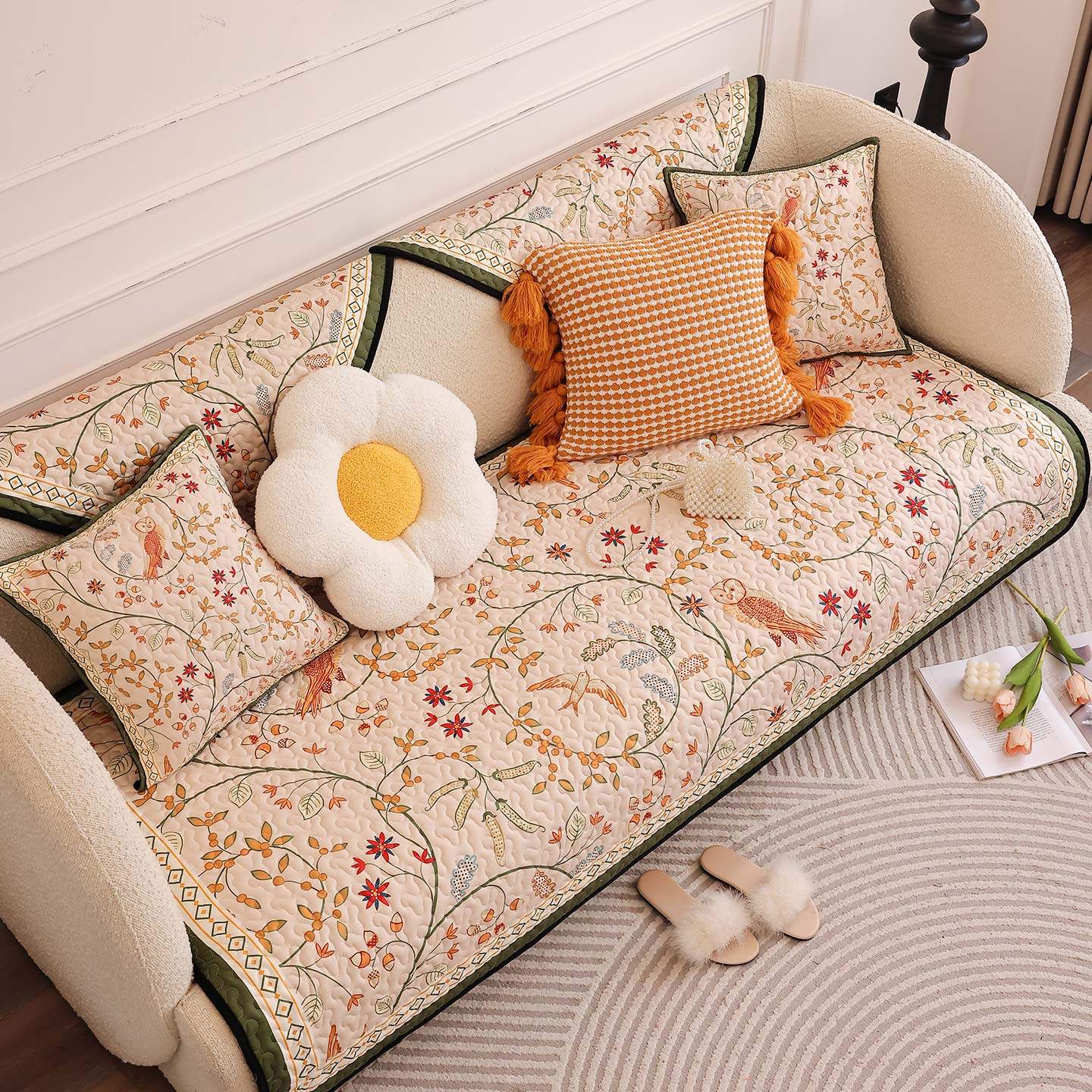 田园风布艺沙发垫 2025新款四季防滑坐垫套罩巾 法式轻奢客厅盖布,居家布艺,沙发垫,淘宝优惠券,粉丝福利购,淘宝优惠卷