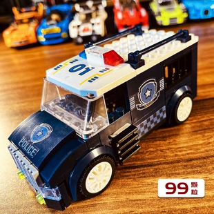 新款儿童玩具男孩警察警车跑车特警礼物益智拼装积木囚车犯人车