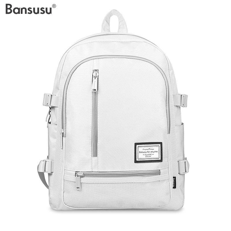 Bansusu.纯色中性双肩包男女生通勤书包旅行包大容量学院电脑背包