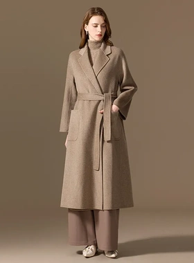 100纯山羊绒双面羊绒大衣女长款秋冬宽松经典Labbro毛呢外套