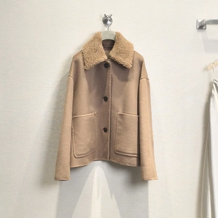 IC之ICLE禾专柜同款女冬季全羊毛呢绒双面外套短款小个子毛领大衣