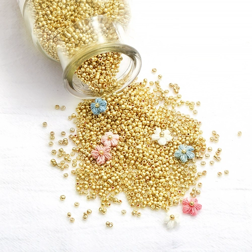 Медные золотые бусины, украшение-шарик ручной работы, аксессуар, браслет из бисера, со сквозным отверстием