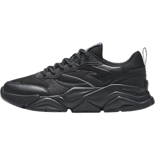 安踏男鞋黑武士运动鞋男款冬季皮面加绒男士休闲鞋黑色鞋子老爹鞋