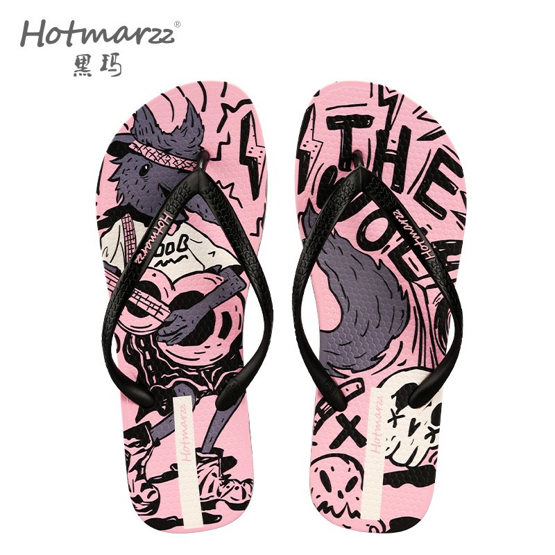 hotmarzz/黑玛夹脚拖鞋女外穿时尚防滑网红夏花朵沙滩人字拖凉拖