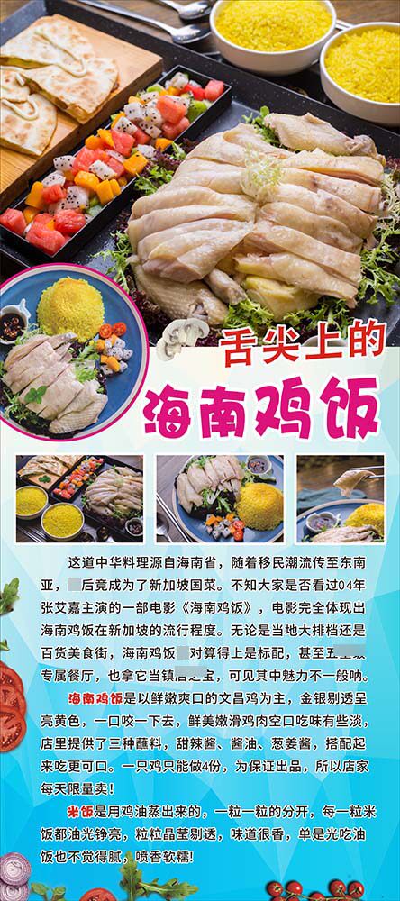 m769海南鸡饭简介宣传页餐饮店墙贴画纸喷绘素材写真海报印制2645