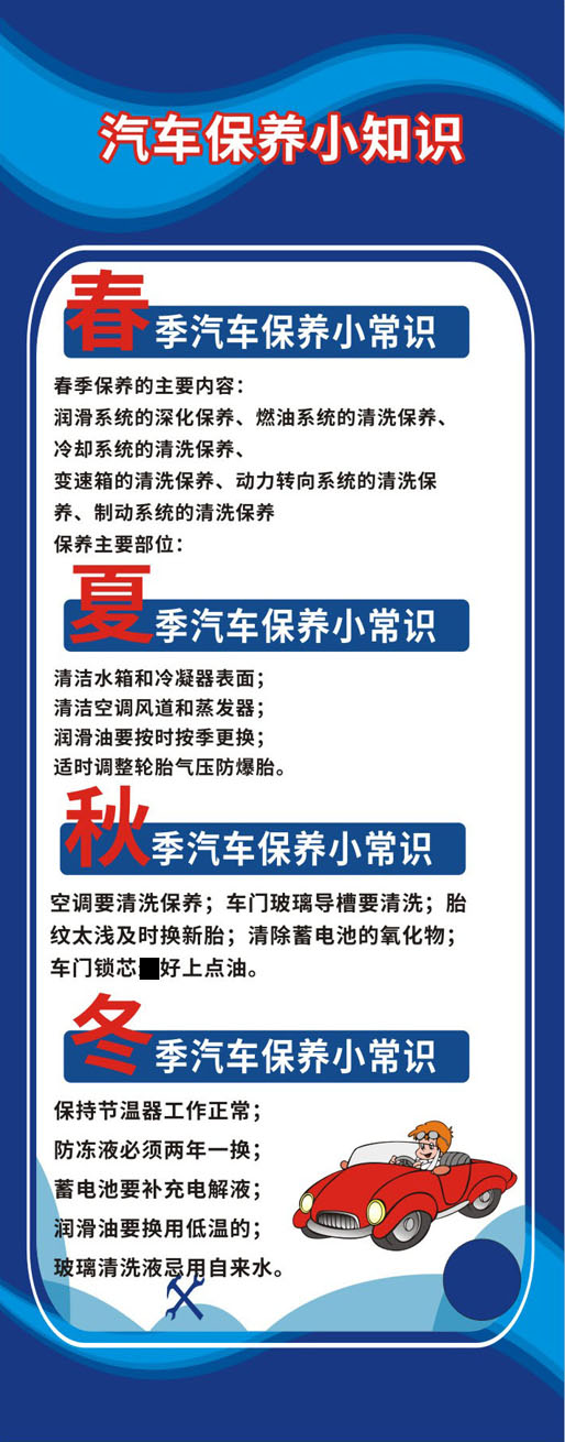 m768汽车保养知识一年四季春夏秋冬1184海报印制展板写真喷绘贴纸