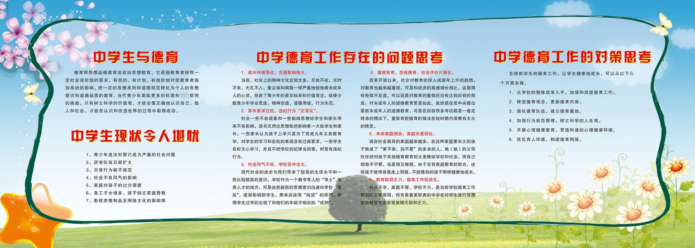 609海报印制写真墙贴纸挂壁画喷绘展板素材23中学德育宣传专栏