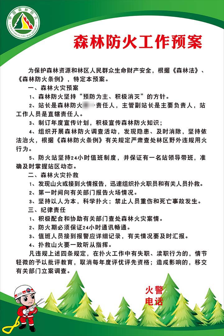 m769森林防火工作预案消防上墙宣传制度贴画544喷绘展板海报印制