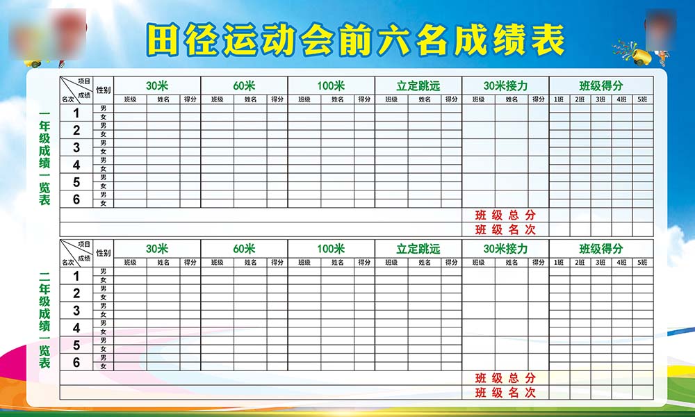 m771校园体育节田径运动会前六名成绩表公示栏墙贴纸海报印制646