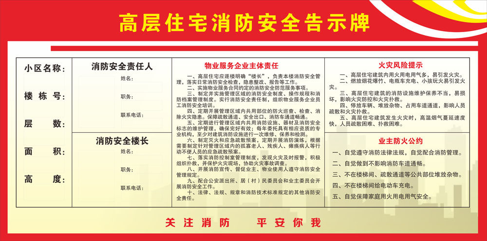765海报印制展板写真贴纸素材64居民高层住宅消防安全告示牌