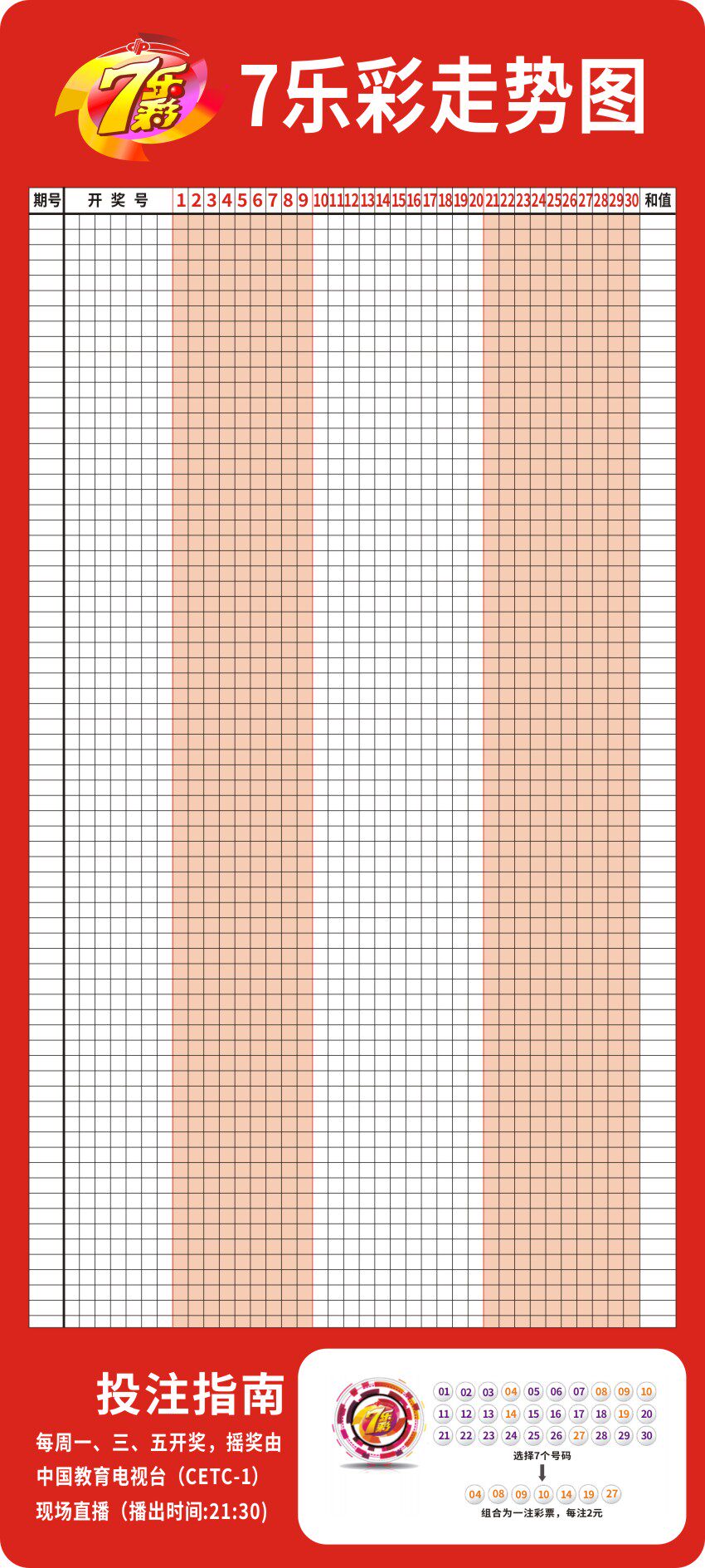 m769中国福利彩票7七彩乐走势图上墙挂图312海报印制展板写真喷绘