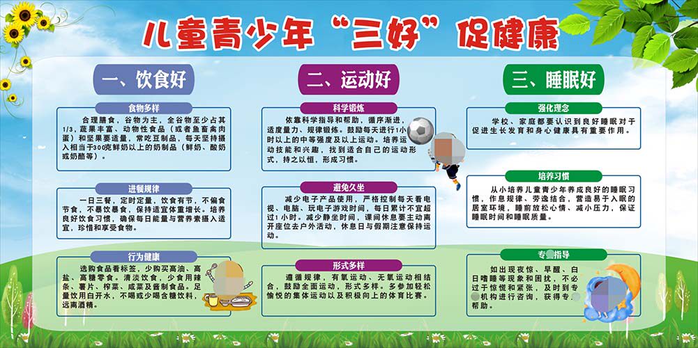 m771饮食运动睡眠好儿童青少年三好促健康常识宣传图海报印制764