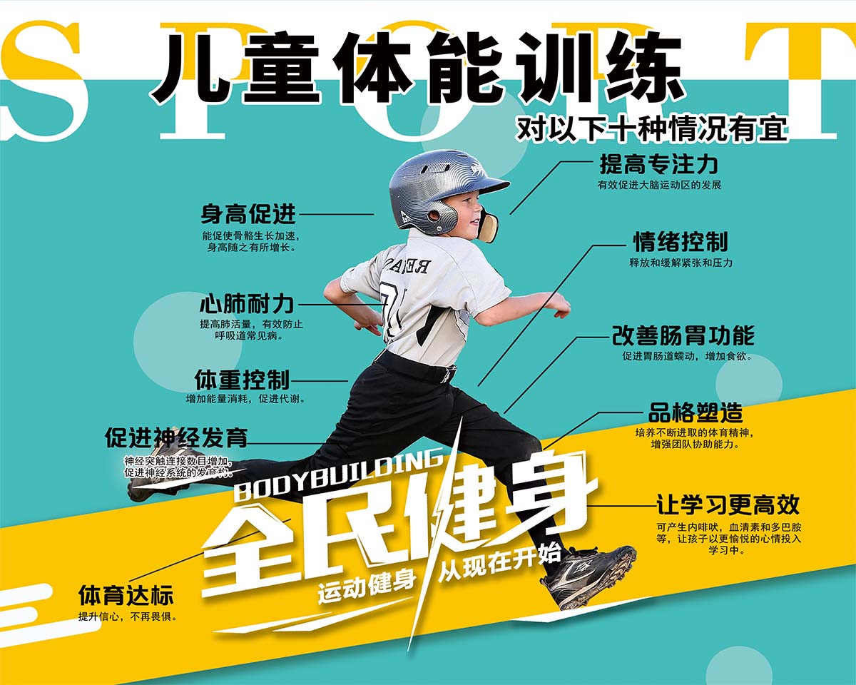 m769儿童体能体适能训练健身运动对儿童的好处海报印制kt展板1739
