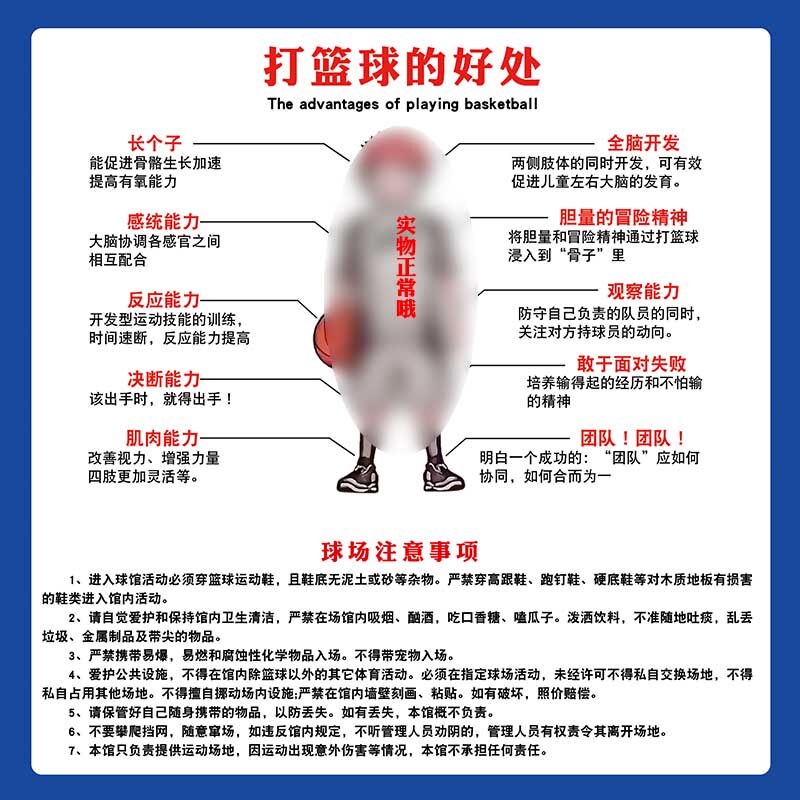 m771打篮球好处示意图球场注意事项公示栏墙贴纸挂图海报印制1095