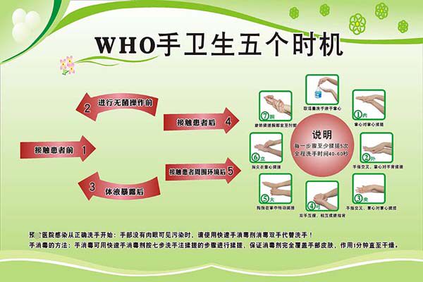 m769医护人员who手卫生五个时机洗手法示意墙贴画纸海报印制2831