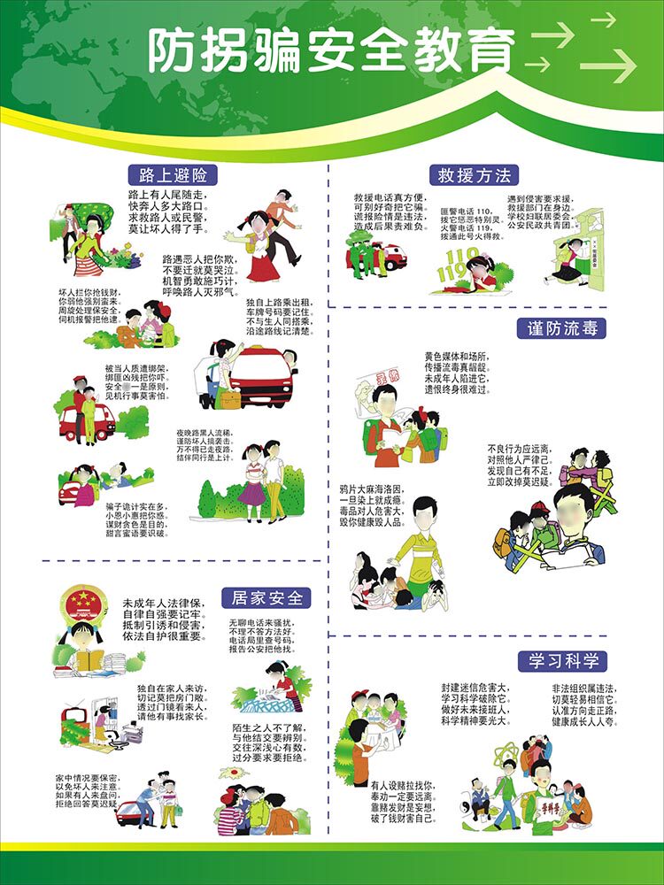 m769校园防拐骗安全教育知识宣传墙贴1275kt喷绘展板海报印制