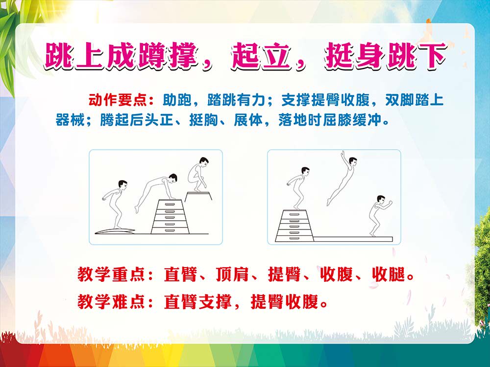 m769跳上成蹲撑起立挺身跳下动作要点示范教学重难点海报印制3014