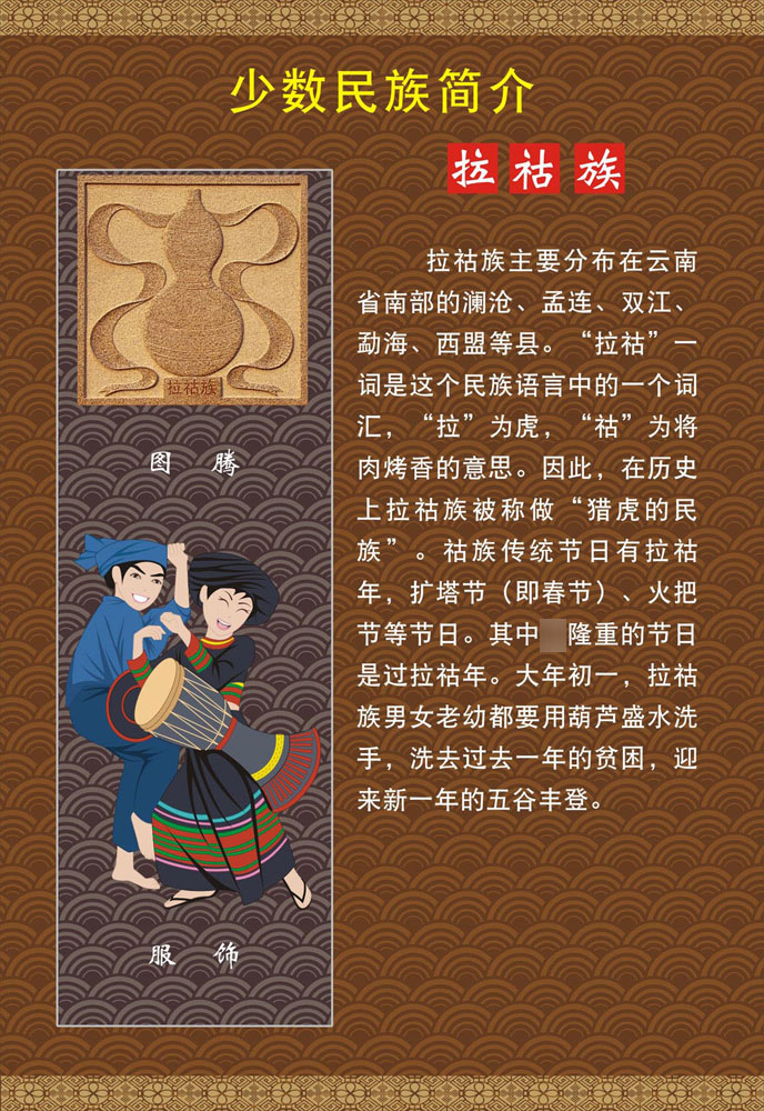 m768海报印制喷绘展板740中国56个少数民族图腾服饰简介之拉祜族