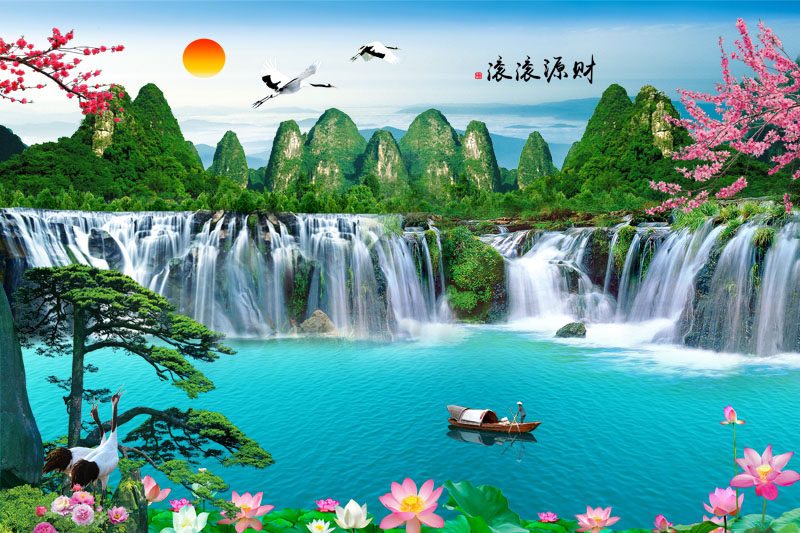 767海报印制写真喷绘1130高山流水生财财源滚滚旭日东升风景画