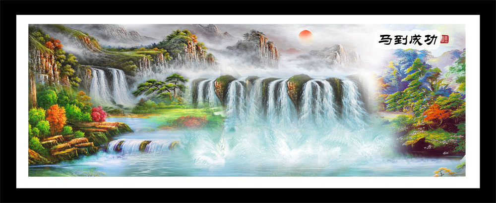 763海报印制展板写真素材371马到成功八骏图山水风景装饰画