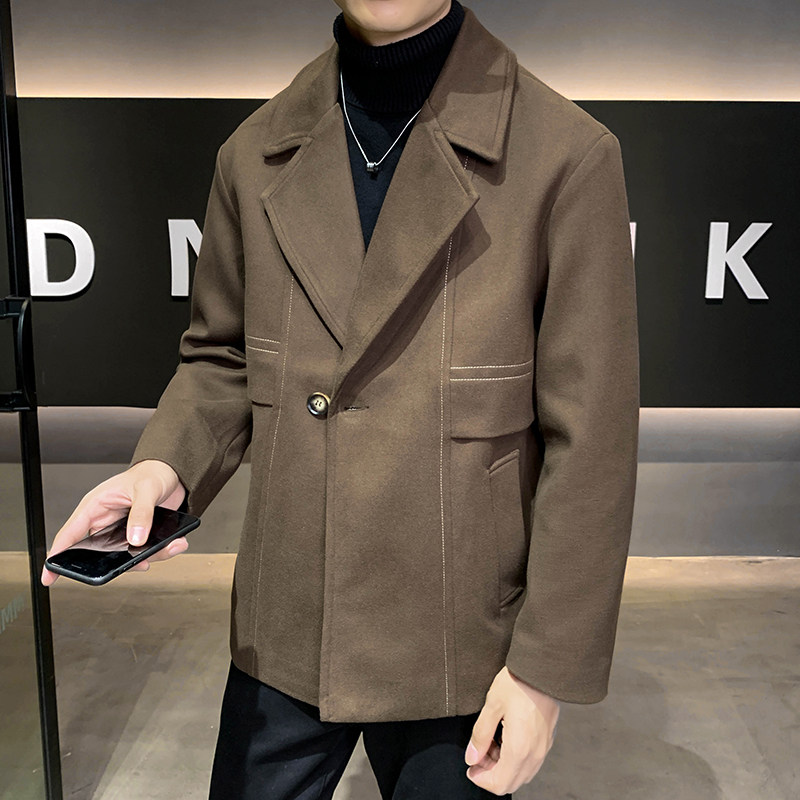 秋冬装男士毛呢风衣外套潮流韩版修身双排扣帅气保暖短款呢子大衣,男装,夹克,淘宝优惠券,粉丝福利购,淘宝优惠卷